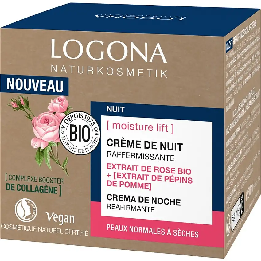 Logona Night Care Moisture Lift Firming Sleeping Cream Økologisk rosenekstrakt og æblekerneekstrakt 50 ml