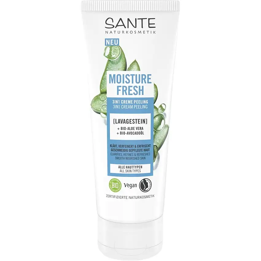 Sante Naturkosmetik Cleansing Moisture Fresh 3-i-1-cremeskrub med lavasten, økologisk aloe vera og økologisk avocadoolie 100 ml