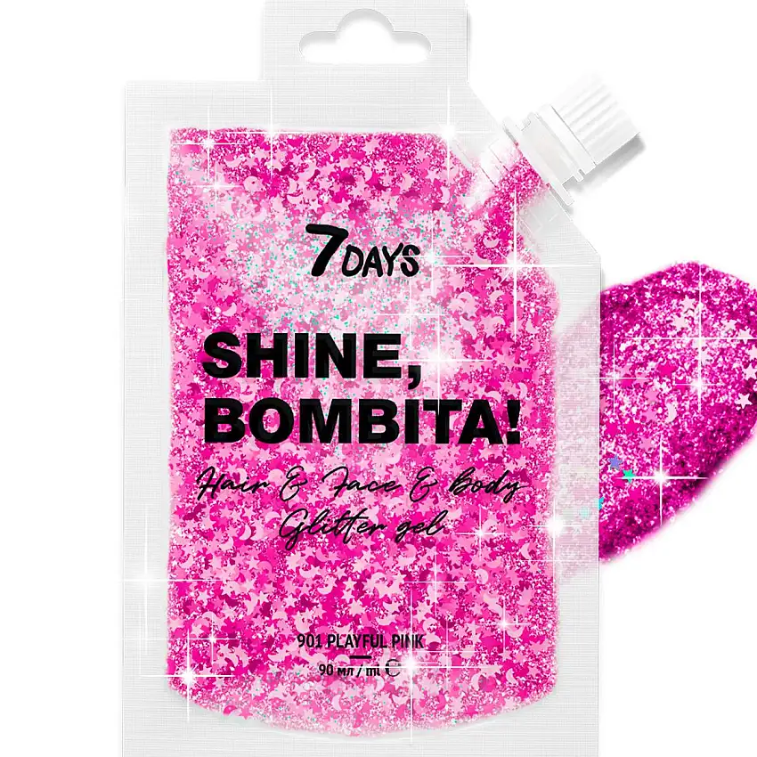 7DAYS SHINE, BOMBITA! Gel Glitters for Hair and Body 901 Playful Pink 90 ml