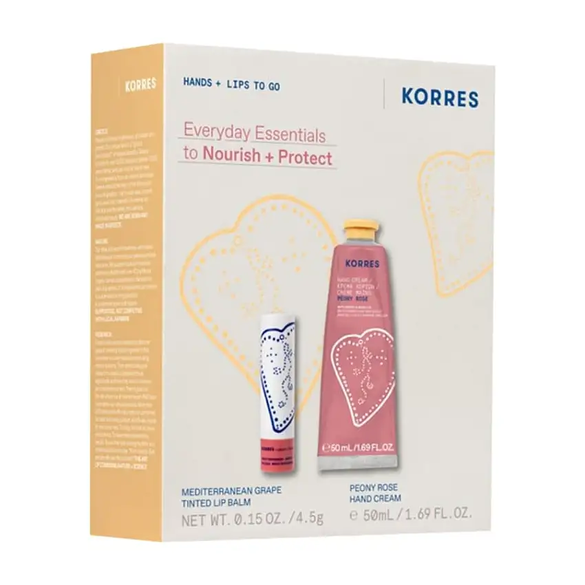 Korres Håndpleje Everyday Essentials hånd- og læbeplejesæt Peony Rose Peony Rose Hand Cream 50 ml + Mediterranean Grape Lip Balm 4,5 g / 1 Stk.