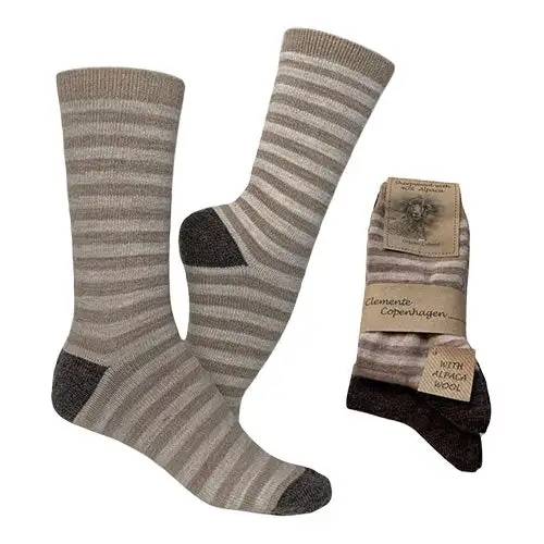 Strømper beigestribet + mørkebrun str. 43/46 2-pak
