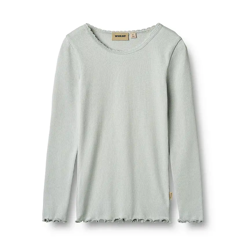 WHEAT Rib T-Shirt Long Sleeve Reese Soft Blue Str 104/4 år