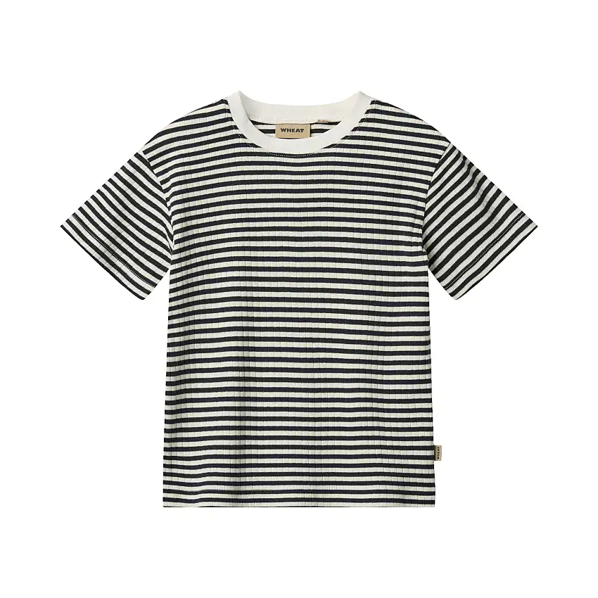 WHEAT T-Shirt Short Sleeve Ella 2-pak Navy Rib Stripe Str 92/2 år