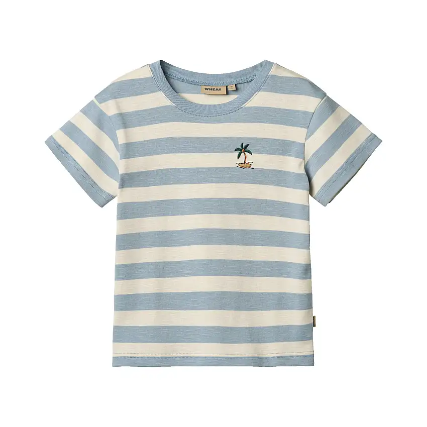 WHEAT T-Shirt Short Sleeve Liam Calm Blue Stripe Str 92/2 år