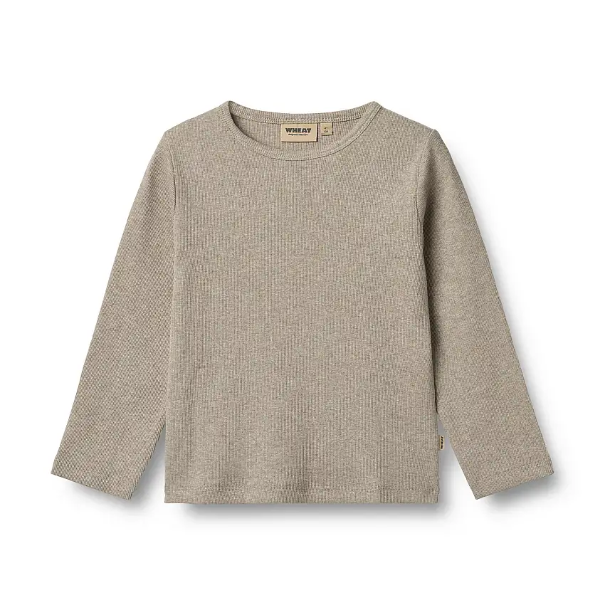 WHEAT T-Shirt Long Sleeve Milo Gravel Melange Str 104/4 år