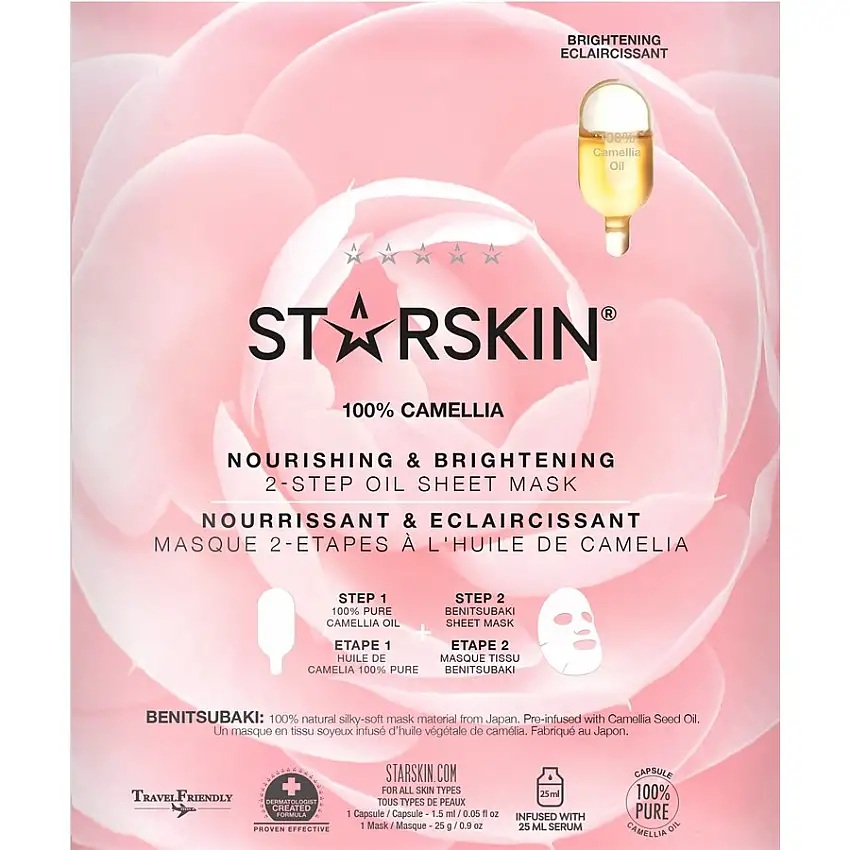 StarSkin Cloth mask Nourishing & Brightening Face Mask Camellia 1 kapsel 1,5 ml + 1 maske 25 g / 25 g