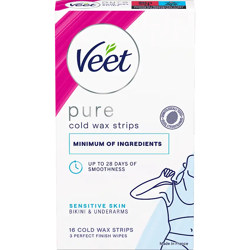 Veet Pure Cold Wax Strips Bikini & Underarms Sensitive Skin 6 stk