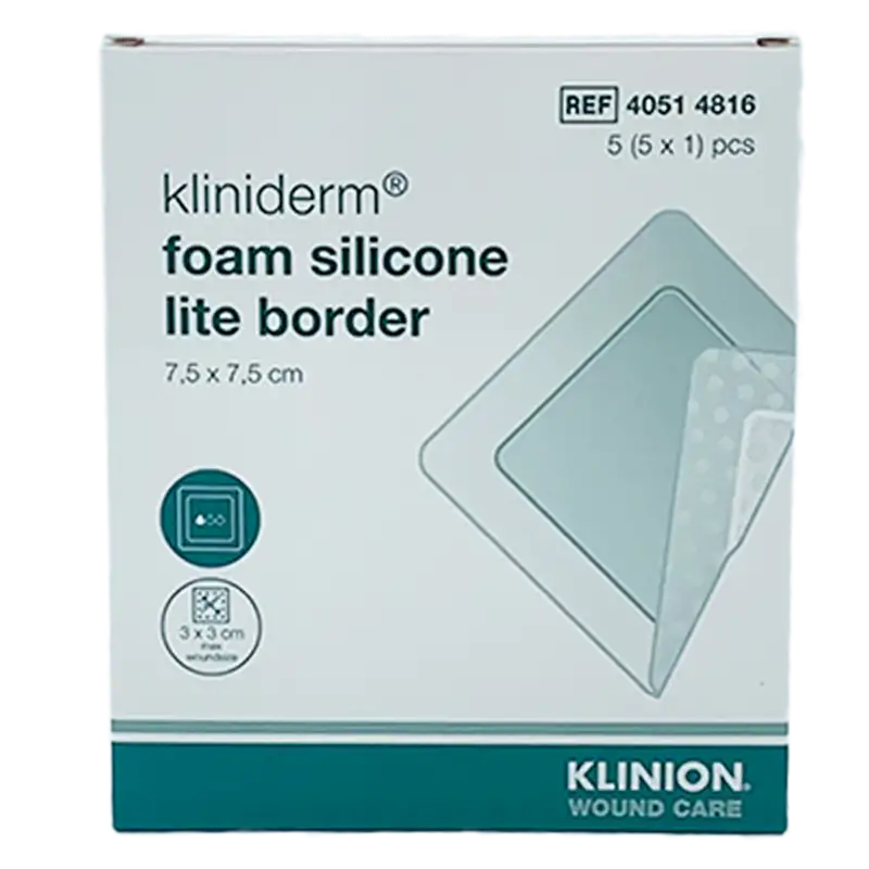 Kliniderm Foam Silikone Lite Border 7,5x7,5 cm (5 stk)