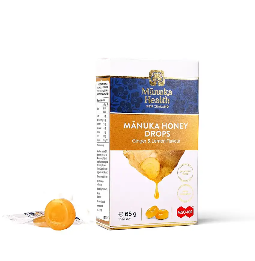 Manuka Health Honey Drops Citron & Ingefær - 15 sugetabl.