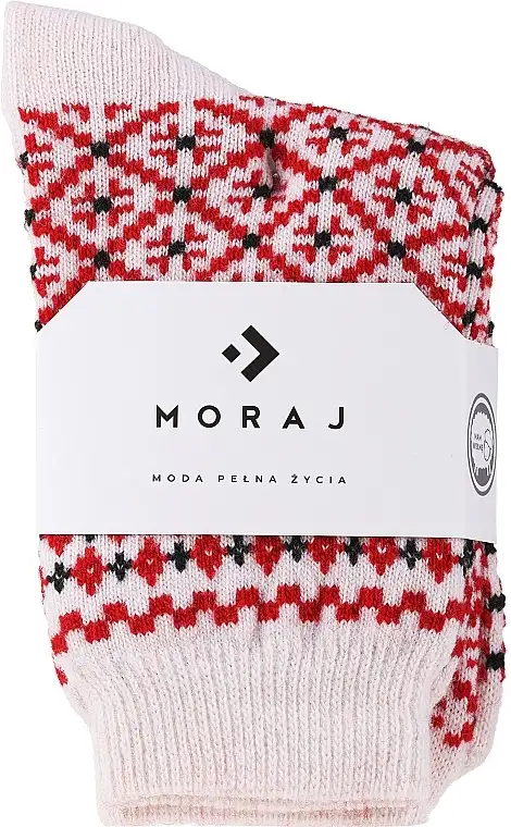 Varme sokker med ornamenter, CSW800-004, beige med røde ornamenter 25339412